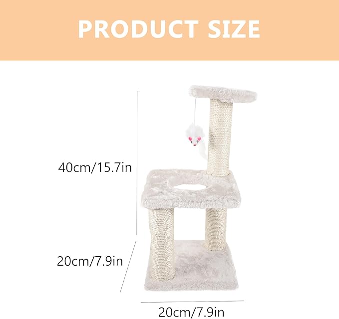Beaupretty Vertical Cat Scratching Post with Sisal Rope and Mouse 3-Layer Multi-Level Cat Climber and Activity Tree