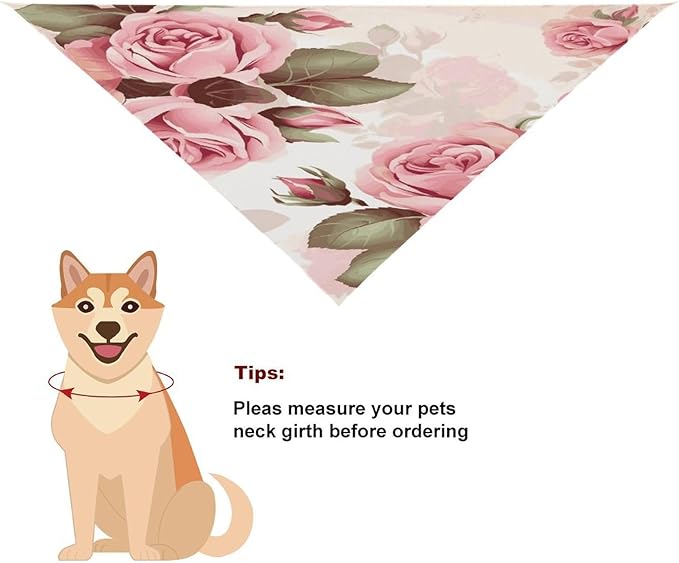 Dog Bandana Spring Pet Scarf Adjustable Triangle Pink Rose Floral Printing Dog Bib Washable Polyester Puppy Bandana for Small Medium Large Dogs Cat Birthday Party Supplies