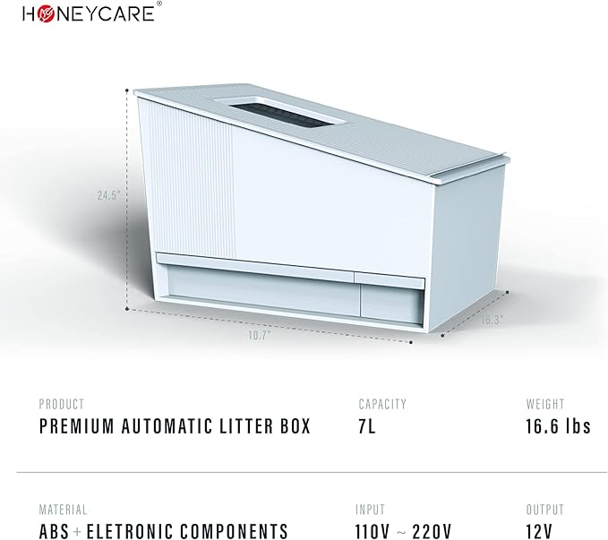HONEY CARE Self-Cleaning Cat Litter Boxes, Automatic Cat Litter Box for Multiple Cats, APP & Alexa Voice System Smart Secure Control, Matte White
