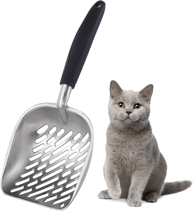 Heavy-Duty Cat Litter Scoop with Long Handle, Aluminum Alloy Poop Sifter, Non-Stick for Easy Cleaning