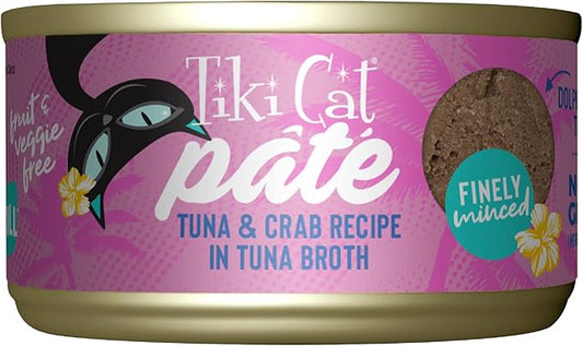 Tiki Cat Grill Pâté, Tuna & Crab, High-Protein and 100% Non-GMO Ingredients, Wet Finely Minced Cat Food for All Life Stages, 2.8 oz. Cans (Pack of 12)