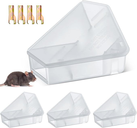Qualirey Mice Station with Key Triangle Mouse Station Reusable Rodent Trap Box, Keeps Children and Pets Safe Indoor & Outdoor Suitable for Small Mice(Translucent,4 Pcs)