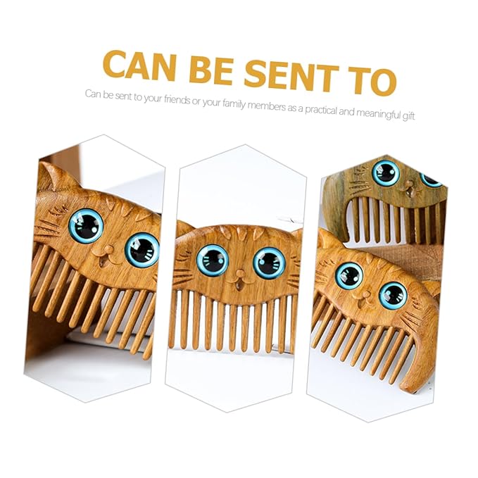 2pcs Elegant Green Sandalwood Comb for Cat Grooming Compact and Portable for Travel