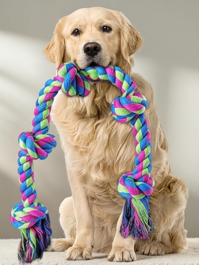 Dog Chew Toys for Large Dogs, 5 Knots Cotton Rope Tough Indestructible Teeth Cleaning & Molar Pet Supplies for Puppy, Aggressive Chewers, Boredom Relief