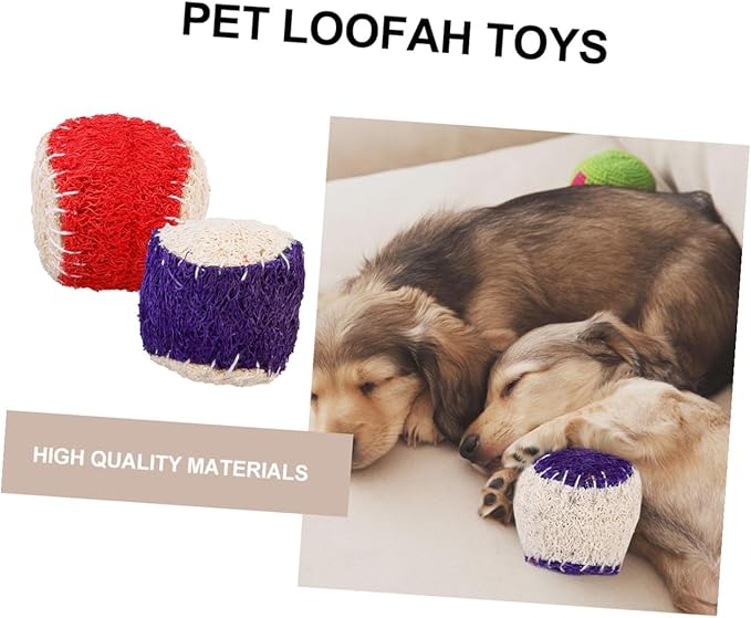KALLORY 2pcs Pet Chew Loofah Tennis Balls Sturdy Puppy Chewing for Dog Training Interactive Play Supplies Random Color