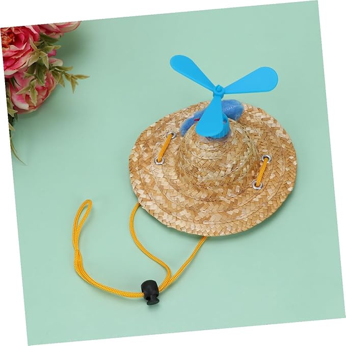 Pet Straw Hat with Propeller Decorative Knitted Woven Straw Cap for Dogs Large Size Photo Props Summer Pet Supplies