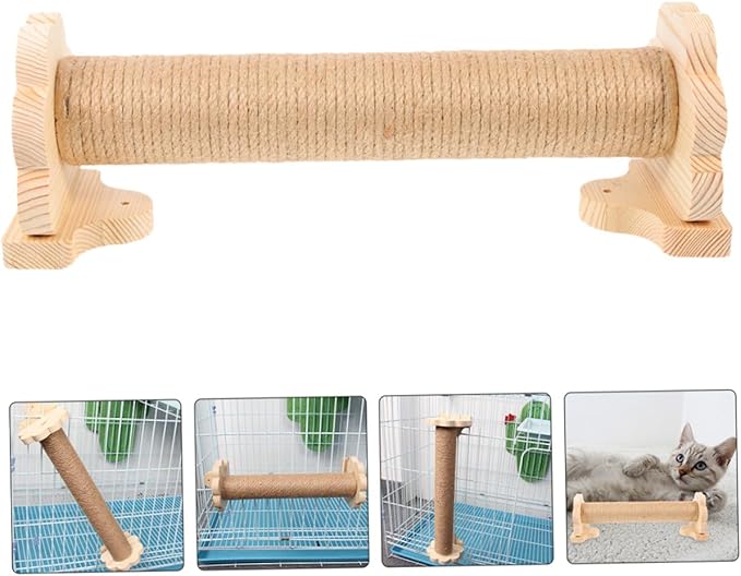 Alipis Cat Scratching Post for Cage with 40cm Natural Sisal Rope, Sturdy Vertical Kitten Scratcher, Comfortable Wooden Core Floor Scratching Post for Indoor Cats