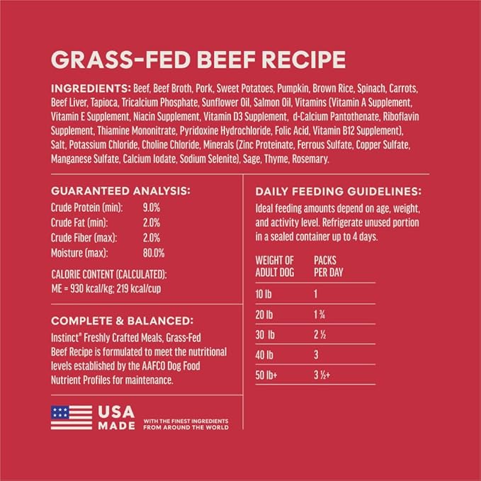 Instinct Freshly Crafted Meals, Dog Wet Food or Topper - Grass-Fed Beef, 11 oz. Carton