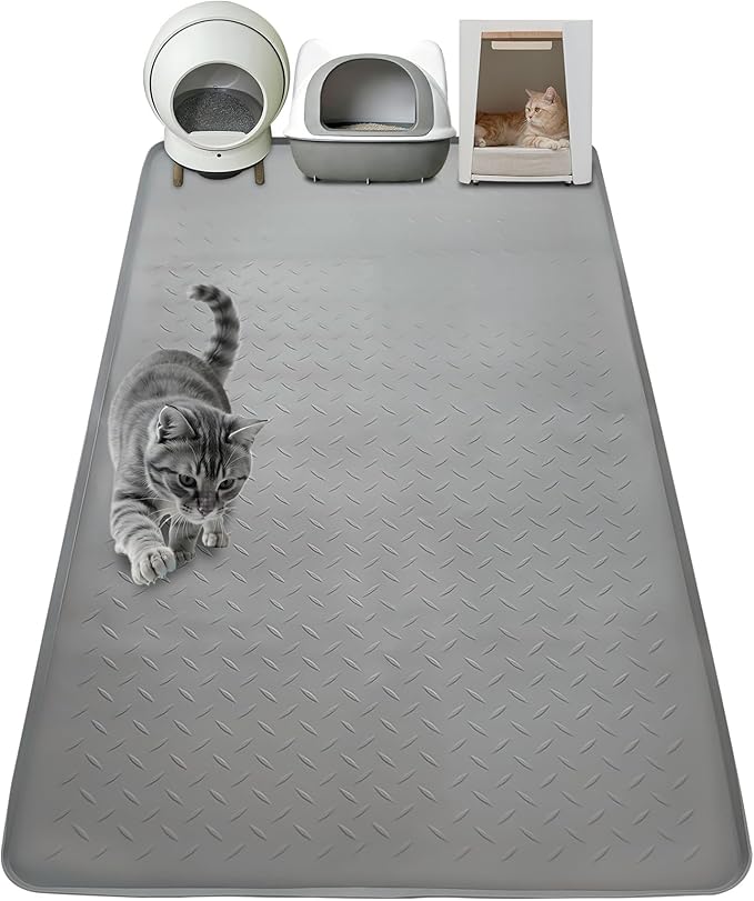 XXL Silicone Cat Litter Mat, 50"x35"(127cmx89cm) Extra Litter Box for Floors, Non-Slip Litter Trapping Mat to Prevent Tracking, Easy to Clean Kitty Litter Catcher Mat, Durable, Dark Gray