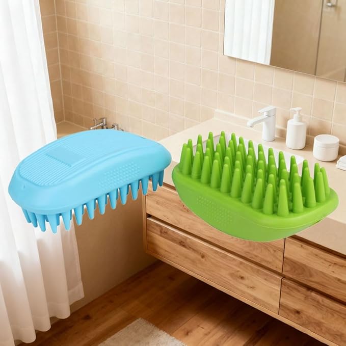 Pet Bath Brush Dog Cat Massage Hairbrush Comb for Grooming Shower Scrubbing Shedding Massage Long Short Hair Pets Cats Dogs Supplies - Blue