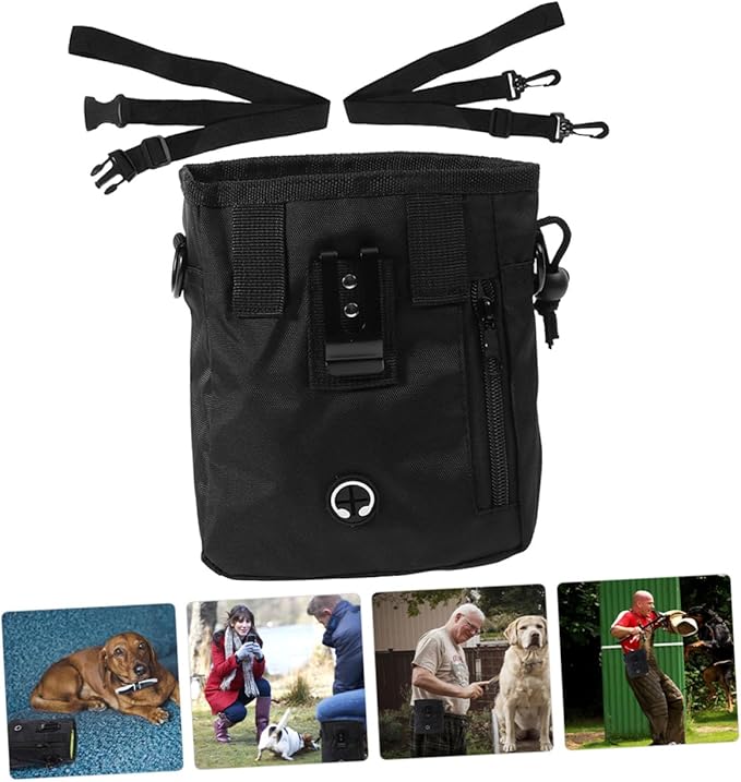 minkissy Dog Treat Training Pouch Portable Snack Bag Black 13x6x18cm Puppy Training Supplies Waist Pack for Outdoor Pet Treat Storage