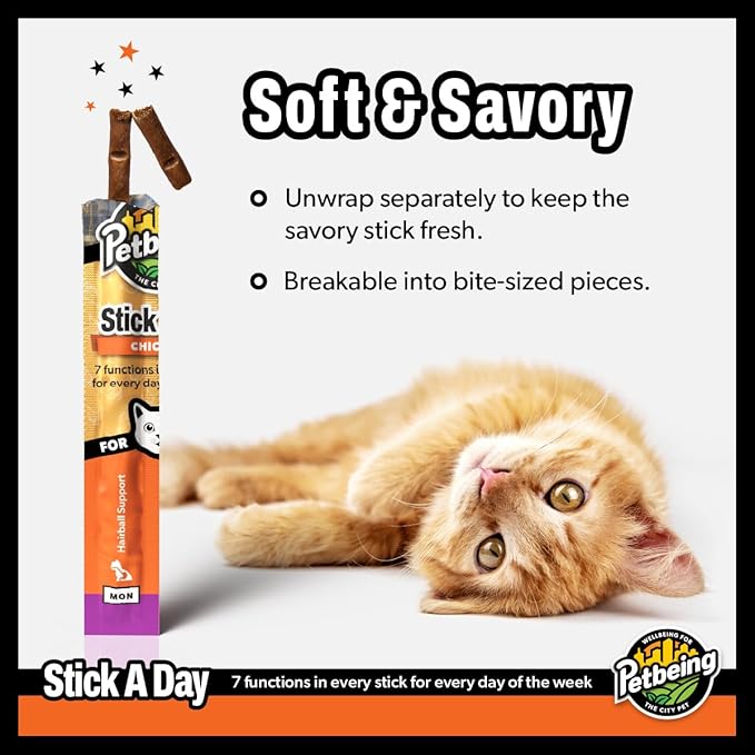 Stick a Day Cats | Specially Formulated 7-in-1 Functions Daily Real Meat Supplement for Cats | Cat Chew Stick & Pet Vitamins Supplements Combination (7-Pack x 4, Chicken)