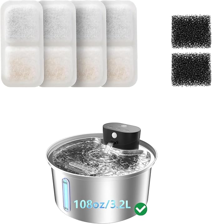 4 Pack Cat Water Fountain Filter and 2 Pack Pump Filter Sponges Replacement for [PF03] - 4 Filters + 2 Sponges