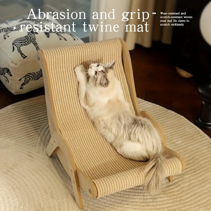 Cat Hammock and Scratcher 2-in-1, Wooden Frame with Jute Rope, Cream Color, 53x32x31cm, for Indoor Cats Under 6kg