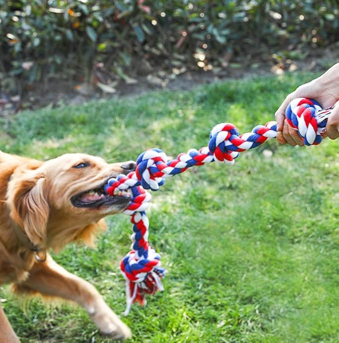Dog Chew Toys for Large Dogs, 5 Knots Cotton Rope Tough Indestructible Teeth Cleaning & Molar Pet Supplies for Puppy, Aggressive Chewers, Boredom Relief