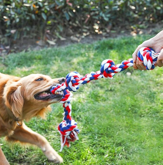 Dog Chew Toys for Large Dogs, 5 Knots Cotton Rope Tough Indestructible Teeth Cleaning & Molar Pet Supplies for Puppy, Aggressive Chewers, Boredom Relief