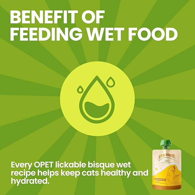 OPET Pate Wet Cat Food Lickable Bisque Wet Cat Treats Cat Food Topper,Free Grain, No by-Product,No Fillers, Thick & Squeezable, 3oz Pouch (Pack of 6)