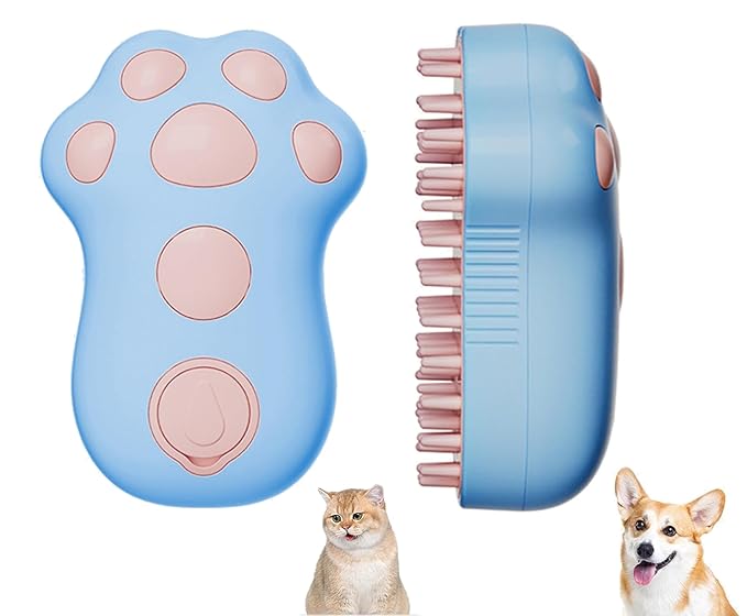 Steamy Cat Brush,Self Cleaning Steam Cat Brush,Electric Cat Steamer Brush for Massage Shedding Grooming Bath,Pet Hair Removal Comb,Wet Cat Brush with Water (Blue)