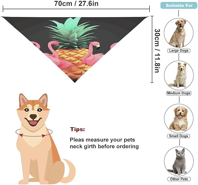 Dog Bandana Spring Pet Scarf Adjustable Triangle Pineapple Flamingos Printing Dog Bib Washable Polyester Puppy Bandana for Small Medium Large Dogs Cat Birthday Party Supplies