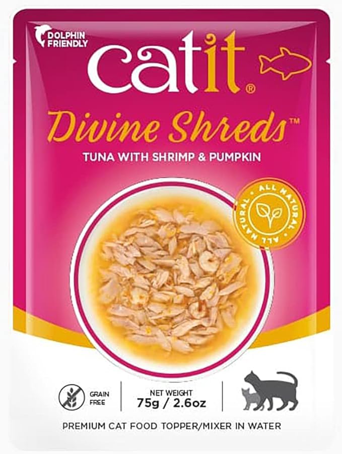 Catit Divine Shreds Premium Cat Food Topper, 12 Pack, Tuna