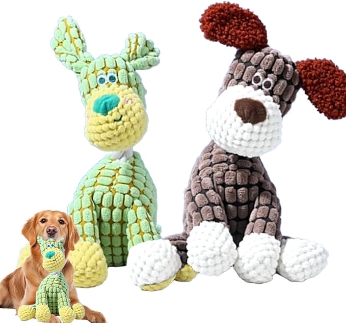 Indestructible Dog Toy, 2026 New Durable Plush Dog Toys for Aggressive Chewers, Interactive Squeaky Soft Puppy Chew Toy, Durable Teething Toys for Small Medium Large Dogs (Brown+Green)