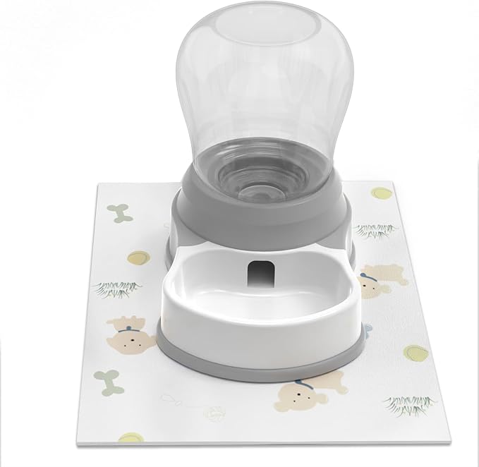 1 Gallon Automatic Dog Water Dispenser, Premium Large Capacity Gravity Pet Water Bowl with Non-Slip Mat for Multiple Pets, BPA-Free Cat Water Feeder for Large Dogs, Refill Less Often, Grey