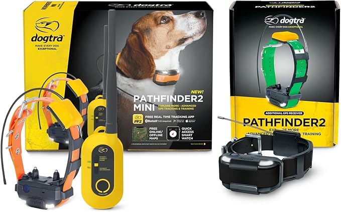 Dogtra Pathfinder2 Mini GPS Tracker e Collar + Add-on Receiver (Black) | 4 Mile, LED Light, Waterproof, Free App, No Fees, Smartwatch Control, Satellite Tracking, Multi Dogs, Smartphone Required