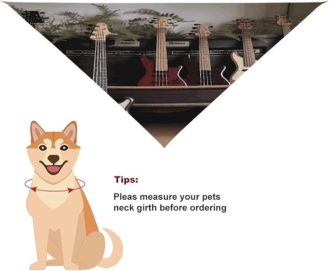 Dog Bandana Spring Pet Scarf Adjustable Triangle Guitar Bass Music Musical Instruments Printing Dog Bib Washable Polyester Puppy Bandana for Small Medium Large Dogs Cat Birthday Party Supplies