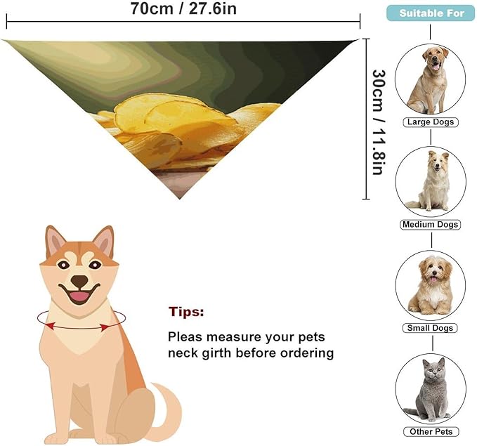 Dog Bandana Spring Pet Scarf Adjustable Triangle Potato Chips Printing Dog Bib Washable Polyester Puppy Bandana for Small Medium Large Dogs Cat Birthday Party Supplies