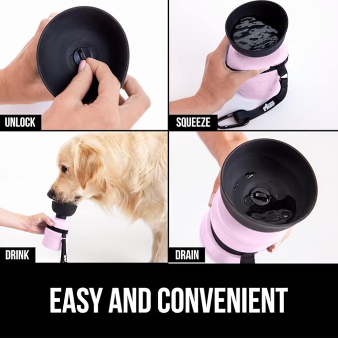 Gorilla Grip Cat Litter Mat and Pet Water Bottle, Both in Pink Color, Cat Litter Mat is Size 35x23, Portable Leakproof Dog Water Bottle is 12 Oz, 2 Items Bundle