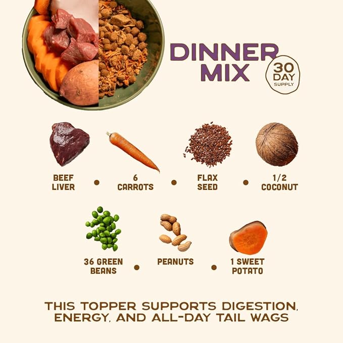Smart Cookie Natural Dog Food Topper - Dinner - Beef Dog Meal Mixer for All Ages - Food Topper for Picky Eaters and Boosting Nutrition - Non GMO, Made in The USA - 15 oz Bag (30 Day Supply)