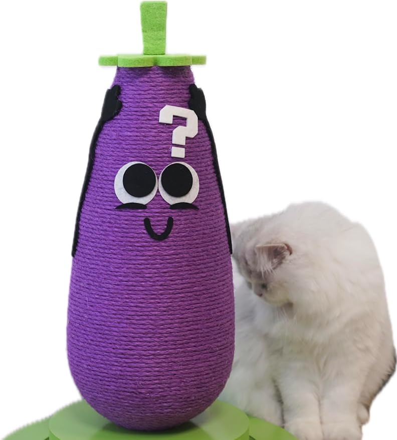 Eggplant-Shaped Cat Scratching Post – Designer Vertical Sisal Toy – Modern Artistic Cat Furniture for Indoor Cats and Kittens