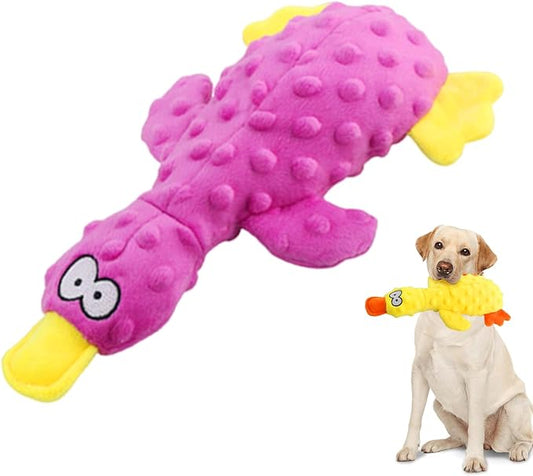Dog Toys for Aggressive Chewers, 2026 Upgraded Duck Indestructible Dog Toys, Squeaky Plush Dog Puppy Chew Toys for Boredom Relief, Cute Yellow Duckling Plush for Playtime (Purple)