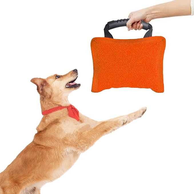 Baoblaze Dog Bite Pillow Tough Tug Toy Practical Portable Outdoor Pet Supplies for Small and Medium Sized Dogs Biting Pad with Handle, Orange