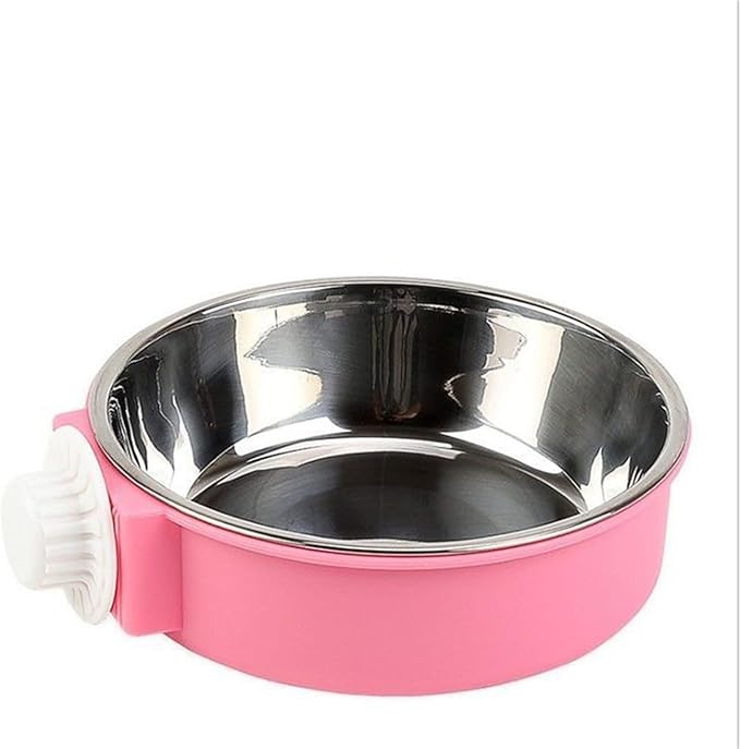 Pet Hanging Stainless Steel Dog Bowl Cat Bowl Food Bowl Anti-Tip Cage Mounted Water Bowl Fence Pet Supplies(Pink,Small)