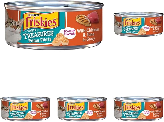 Friskies Canned Tasty Treasures Cat Food, Chicken, Tuna and Cheese, 5.5 oz, 5 Pack