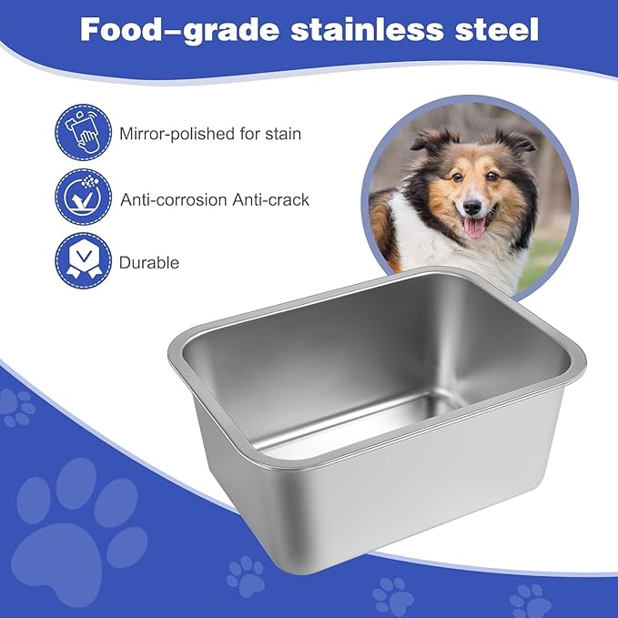 2 Gallons Large Dog Water Bowl, Stainless Steel Metal Dog Bowls, Large Capacity Pet Food Bowl Water Dish for Indoor and Outdoor Universal for Medium Dogs 12.6''×8.7''×5.9''