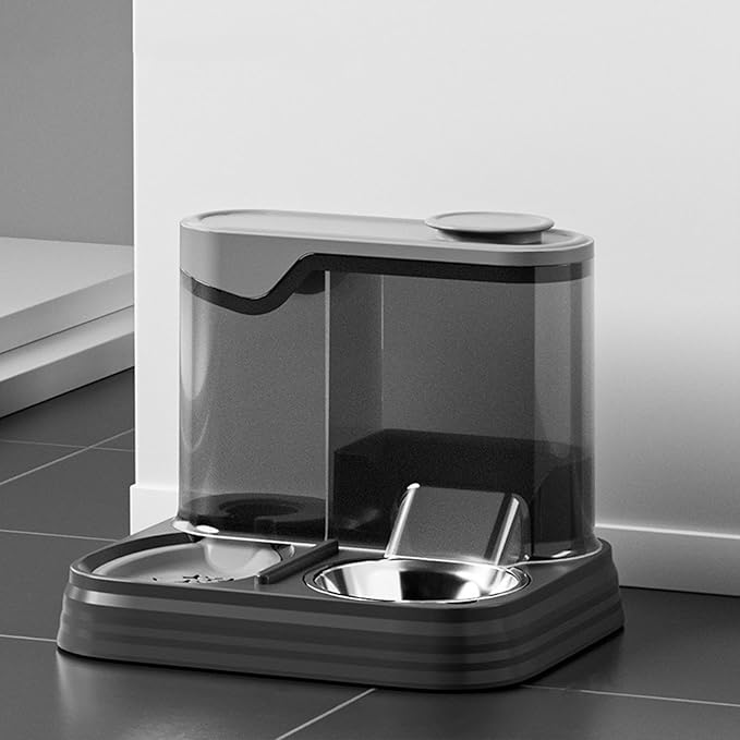 Gravitational Pet Feeder and Water Dispenser Set, Automatic Pet Feeder for Cats Dogs Saving Feeding Station Reduces Waste, Suitable for Dogs Cats Pets Animals Large Capacity (Black)