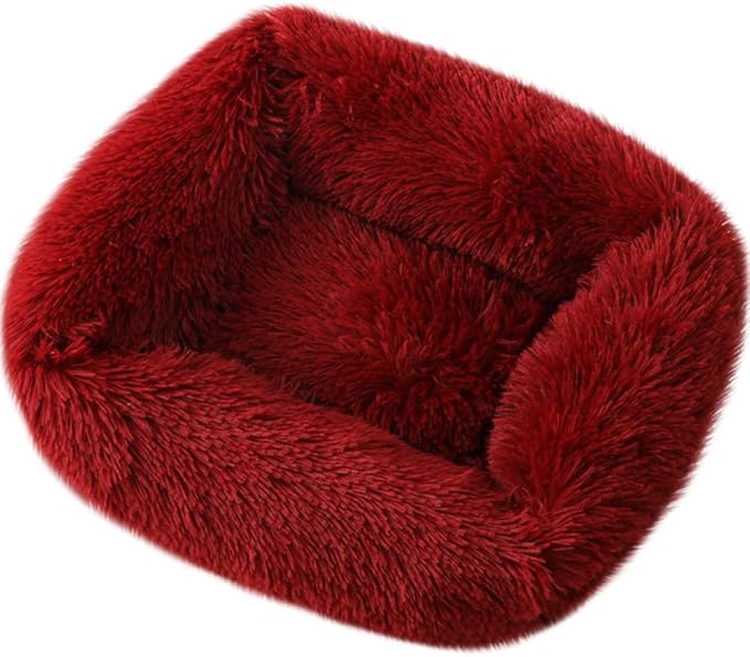 La La Pet® Donut Dog Cat Bed Cozy Cave Pet Bed Burrow Dog Bed Calming Cuddler Self-Warming Pet Bed Soft Plush Pet Cushion Improved Sleep for Cats Small Medium Dogs Red L