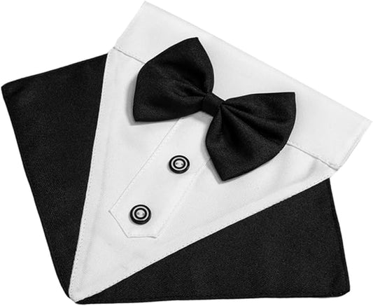 Pet Tuxedo Collar with Bow Tie, Dog Triangle Bandana Scarf, Black and White Formal Puppy Bib for Party and Holiday, Size L 60x2.0cm, Stylish Pet Supply for Dogs