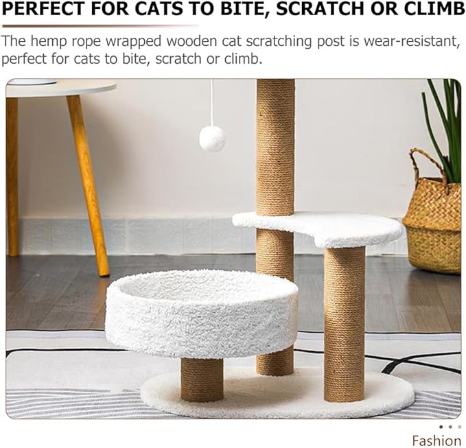Cabilock Wooden Cat Scratch Post with Wear-Resistant Rope, 7cm Diameter X 35cm Length, Indoor Reusable Kitten Scratcher for Cat Climbing and Furniture Protection