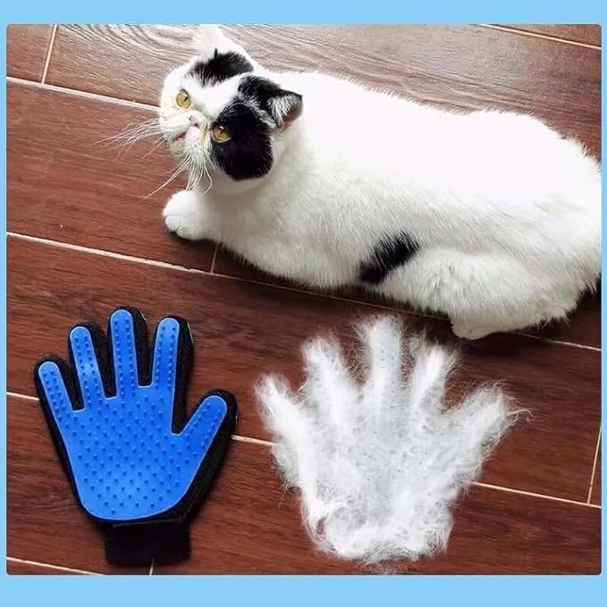 Pet Grooming Glove - Double-Sided Silicone cat Petting Gloves, Universal Grooming, Cleaning and Massage Brushes for Cats and Dogs, Depilation and Anti-Scratching pet Supplies (Rose red [Left Hand])