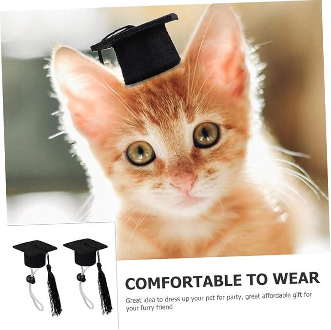 2pcs Black Tassel Dog Doctoral Caps Elastic Graduation Hats for Pet Party Supplies Creative Multi-Purpose Dog Dr Hats and Small Pets