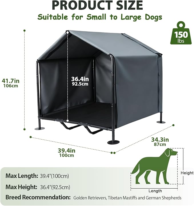Large Dog House with Bed - LitaiL 3.3' x 2.9' x 3.5' Dog Shade for Outside, Outdoor Dog Kennel for Small Medium Dogs, Waterproof Pet Canopy Shelter Dog Shade Shelter for Pets or Small Animals