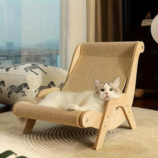 Cat Hammock and Scratcher 2-in-1, Wooden Frame with Jute Rope, Cream Color, 53x32x31cm, for Indoor Cats Under 6kg