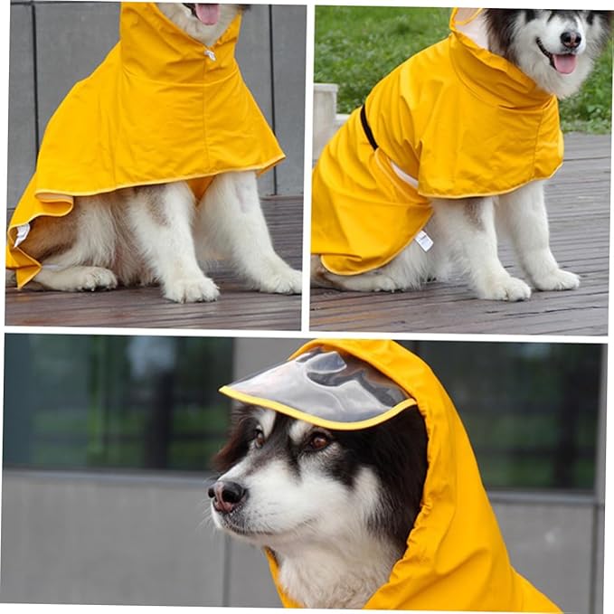 Uonlytech Waterproof Dog Raincoat Hooded Pet Rain Jacket Pu Leather Medium Outdoor Dog Rainwear for Pet Supplies