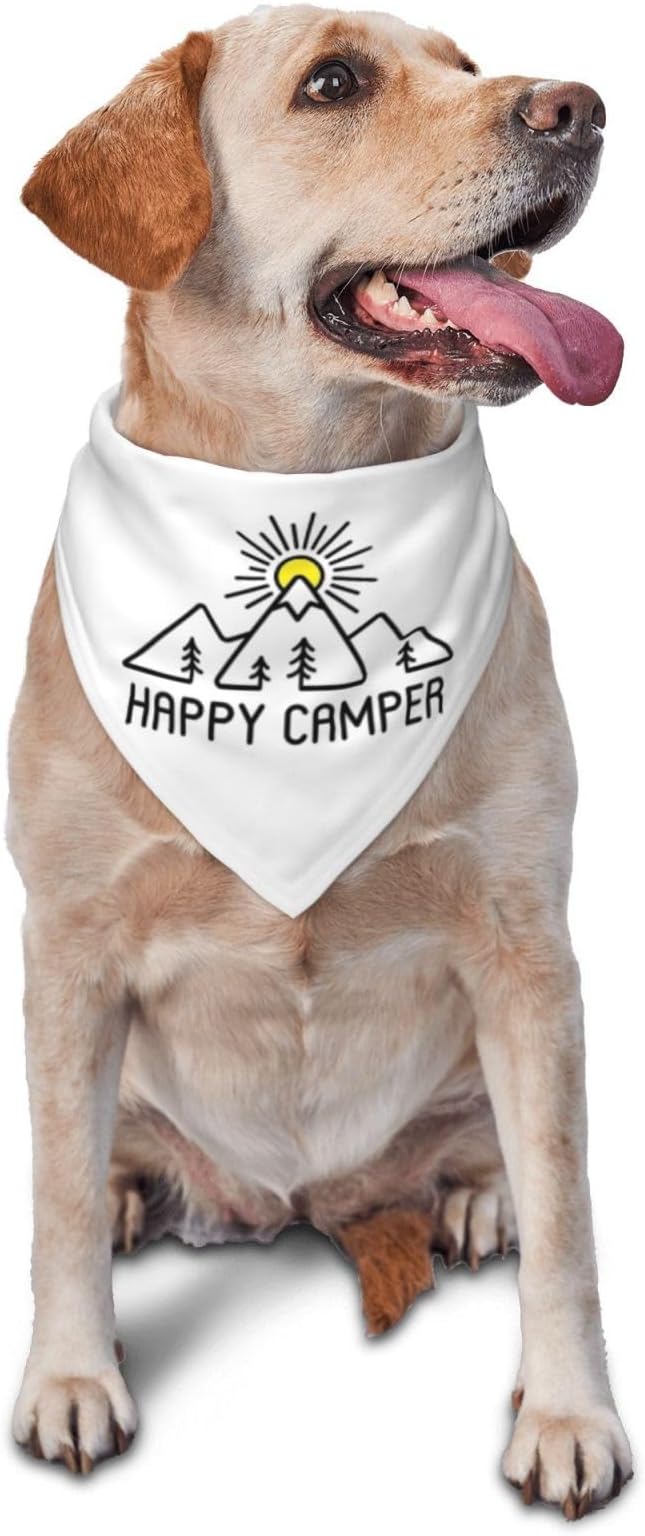 Happy Camper Summer Dog Bandana，Adorable Puppy Accessory for The avid Camper ，Pet Neckerchief for Pets Daily Wear Photo Prop Party Supplies,Funny Cute Dog Bandana (White)