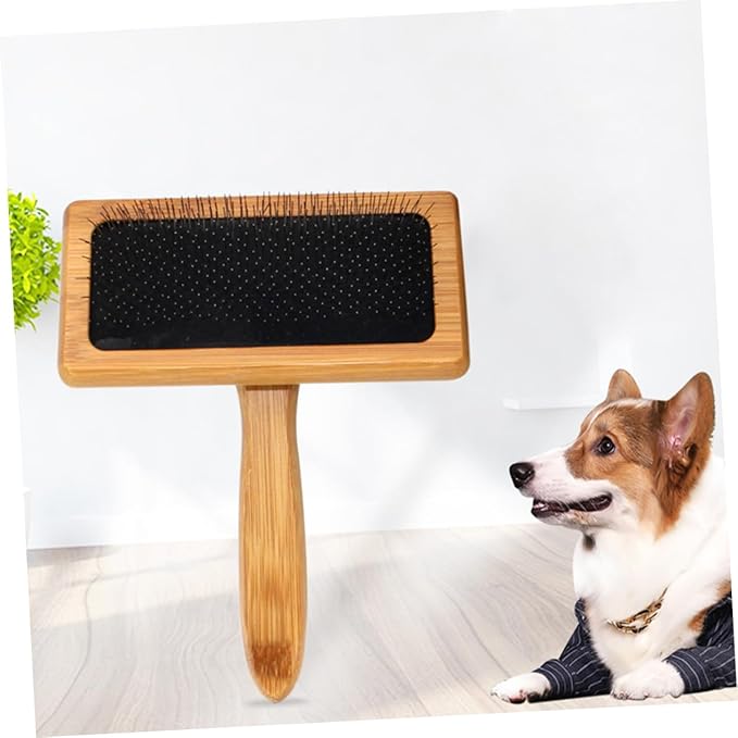 BESPORTBLE Needle Comb Bamboo Wood Pet Grooming Comb Ergonomic Handle Pet Hair Remover Lint Brush Dog Cat Grooming Tool