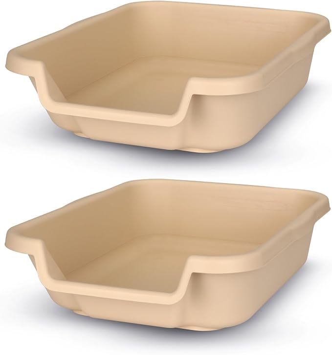 KittyGoHere Senior Cat Litter Box 2 Pack, Small Size, Beach Sand Color, Durable & Pet Safe Kitty Litter Box, Low 3" Entry and Lots More Room for Your Cats Comfort, Made in USA