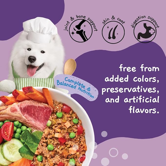 MOOCHIE Home Cooked Superfood Wet Dog Food - Joint & Bone - Lamb, Sweet Potato & Spinach - No Artificial Flavors or Preservative - 6 x 9 oz Pouch